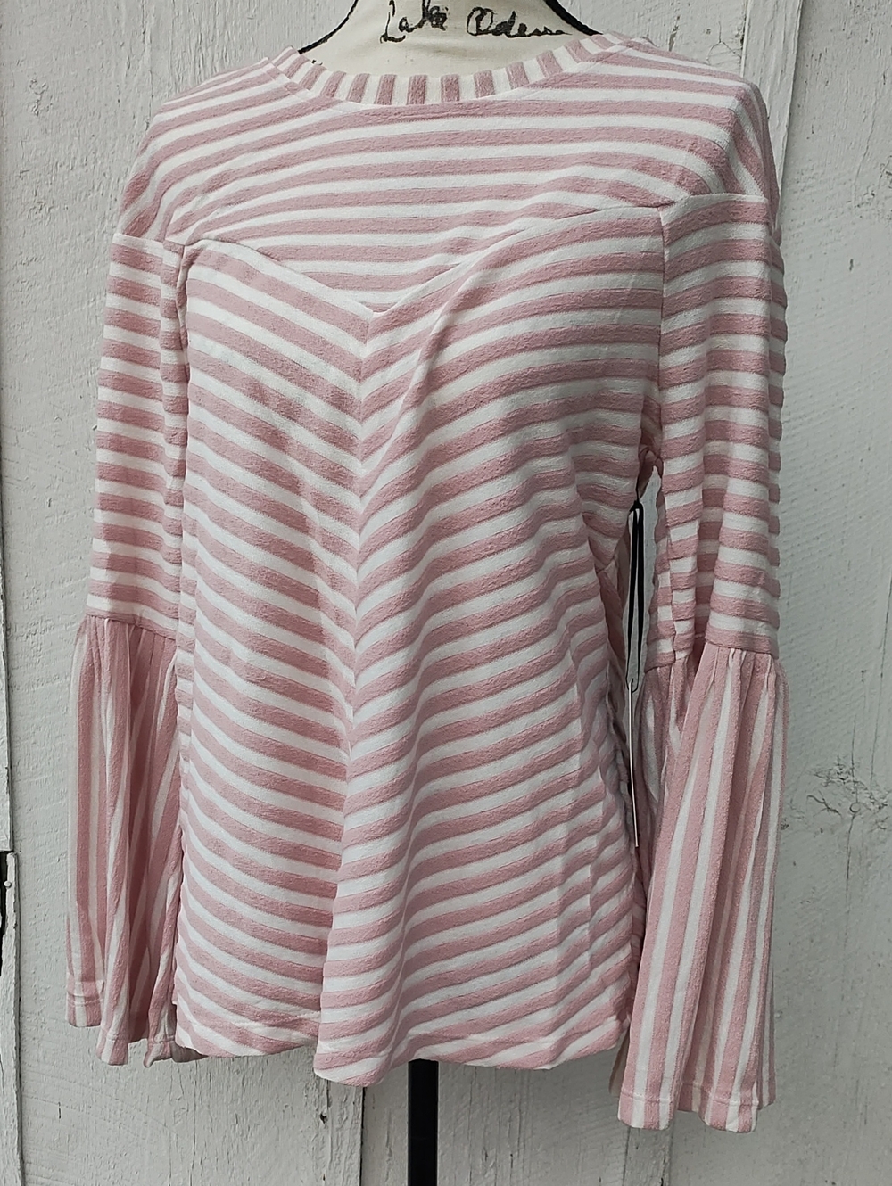 NWT Doe & Rae Pink and White Striped Bell-Sleeve Knit Top